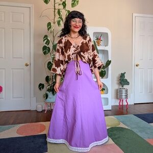 Vintage purple maxi skirt with lace hem